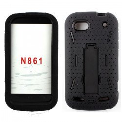 N861 ZTE WARP Sequent Armor Hybrid case with stand (Black-Black)